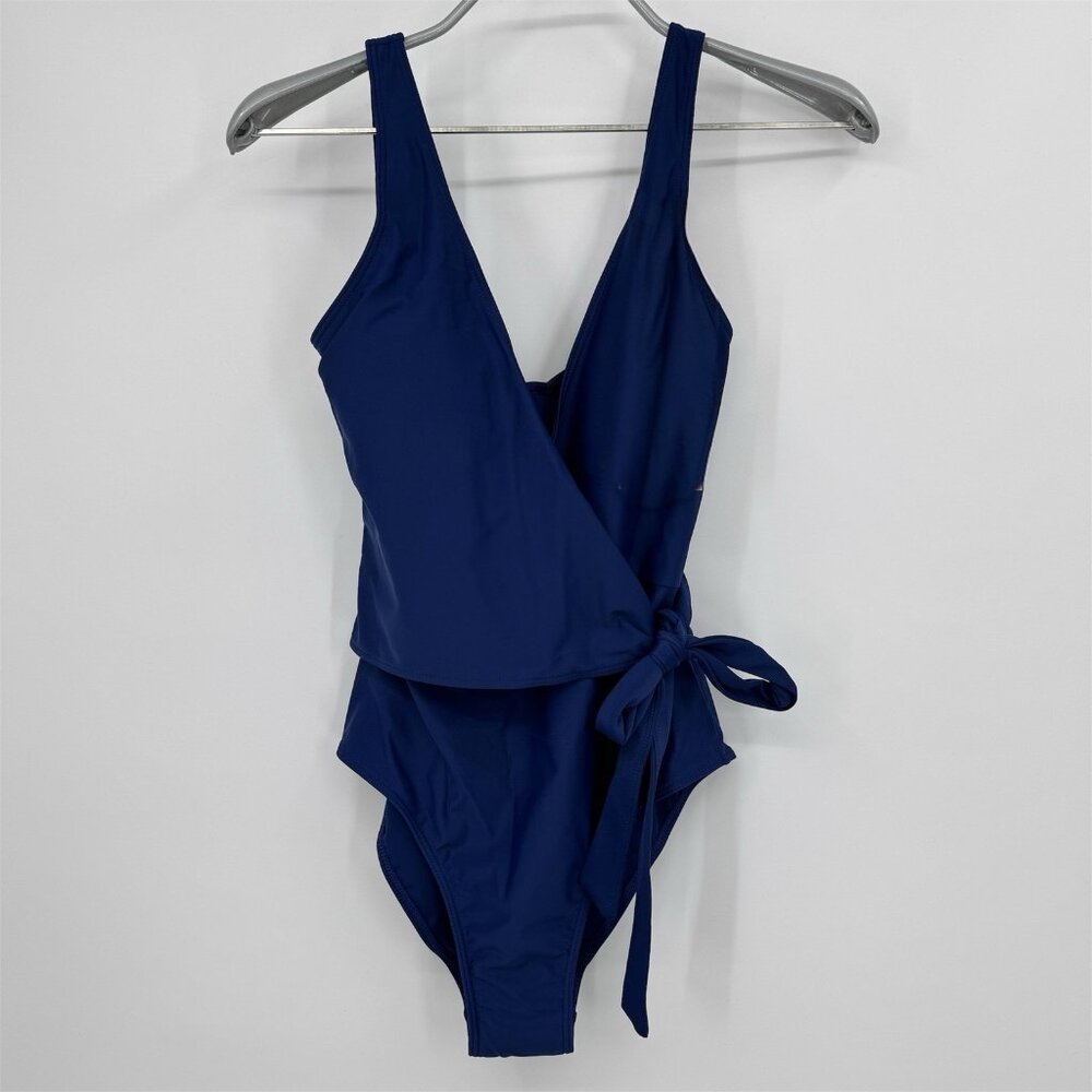Quince Italian Wrap One-Piece Swimsuit size 6 in Royal Blue